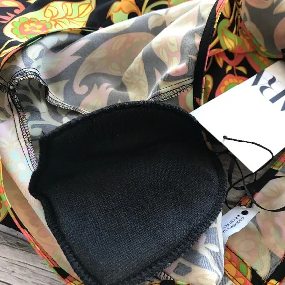 ZARA Mini Bodycon Floral Paisley Dress Bell Sleeve Cutout Multicolor - Picture 8 of 9